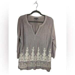 Retro-Ology Top Smocking Embroidered Sleeve Tabs to Roll Up Pull Over Super Soft
